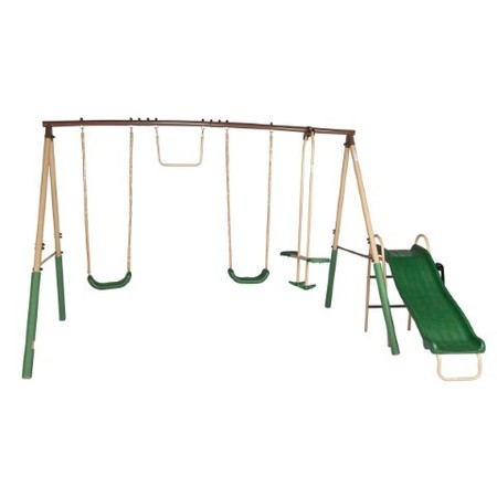 Aleko BSW09 Outdoor Multi-play 4 Unit Swing Set with Slide - Green Color BSW09